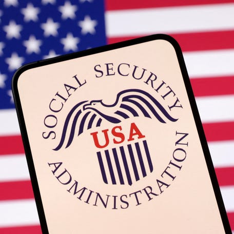 United States Social Security Administration logo and U.S. flag are seen in this illustration taken April 23, 2025. REUTERS/Dado Ruvic/Illustration