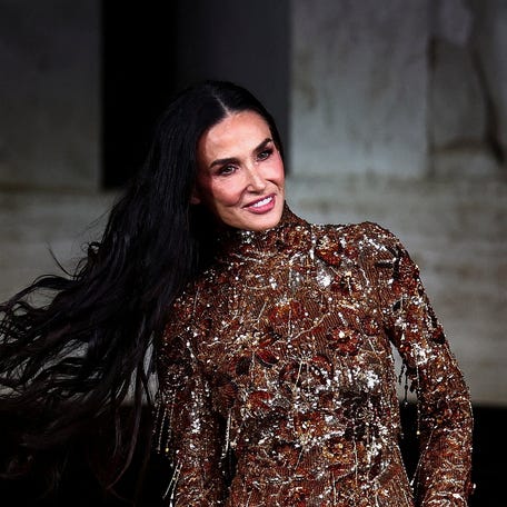 Demi Moore arrives for Gucci's exclusive screening of "The Tiger," a short film directed by Spike Jonze and Halina Reijn, during Milan Fashion Week on Sept. 23, 2025.