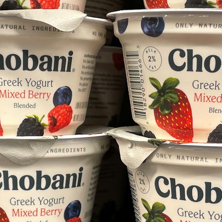 Greek-yogurt maker Chobani is shown for sale in a grocery store in San Diego, California, July 07, 2021.