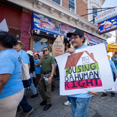 A protest and press conference focusing on housing conditions for tenants in New Jersey.