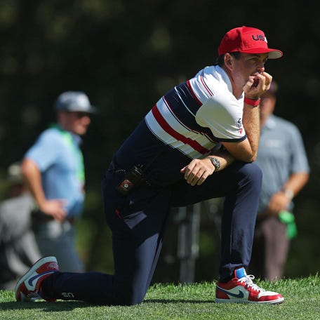 Team USA captain Keegan Bradley looks on during singles play on the final day of competition for the Ryder Cup at Bethpage Black in Farmingdale, New York on Sept. 28, 2025.