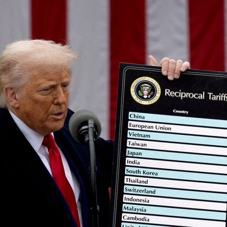 President Donald Trump delivers remarks on tariffs in the Rose Garden at the White House in Washington, D.C., on April 2, 2025.