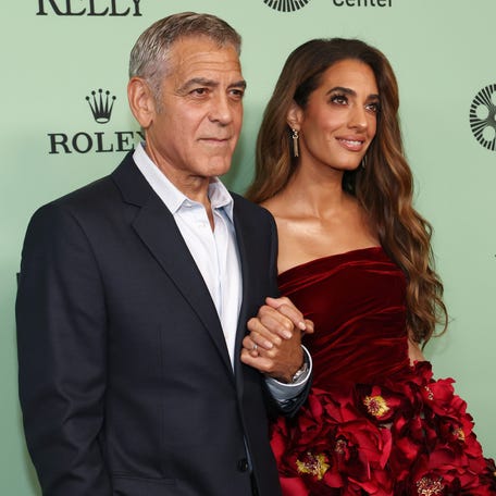 NEW YORK, NEW YORK - SEPTEMBER 29: (L-R) George Clooney and Amal Clooney attend the "Jay Kelly" Red Carpet during the 63rd New York Film Festival at Alice Tully Hall, Lincoln Center on September 29, 2025 in New York City. (Photo by Cindy Ord/Getty Images for FLC)