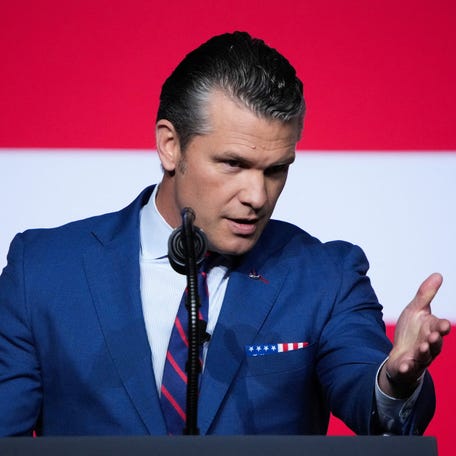Defense Secretary Pete Hegseth speaks to senior military leaders at Marine Corps Base Quantico in Northern Virginia on Sept. 30, 2025.