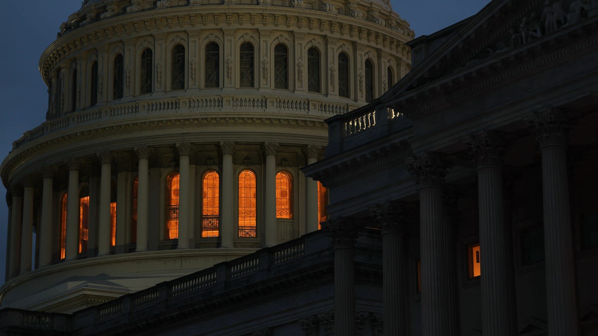 A view of the U.S. Capitol as the sun sets on Sept.29, 2025 in Washington, DC. House and Senate leadership met with President Donald Trump earlier in the day at the White House to try and avoid a government shutdown at midnight September 30.