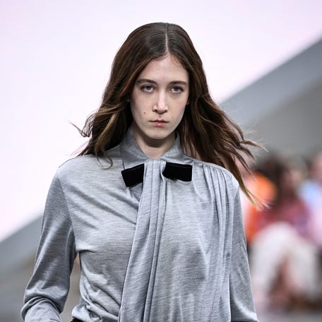 A model presents a creation by Dior for the women's ready-to-wear spring/summer 2026 collection as part of the Paris Fashion Week on Oct. 1, 2025.