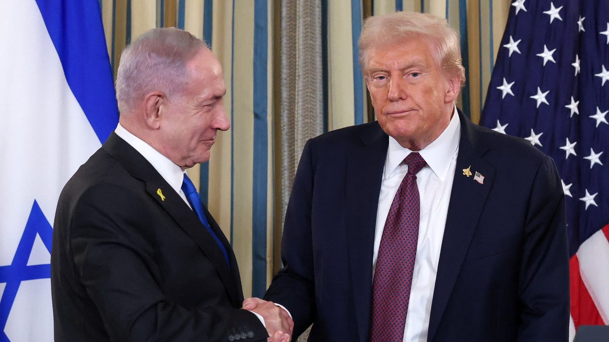 President Donald Trump and Israeli Prime Minister Benjamin Netanyahu hold a joint news conference at the White House in Washington, DC, on Sept. 29, 2025.