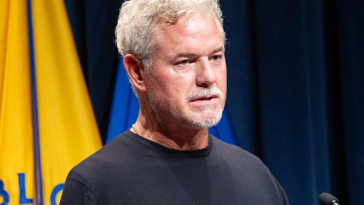 Eric Dane speaks about his ALS diagnosis during a news conference to discuss health insurance at the Department of Health and Human Services Headquarters in Washington, DC on June 23, 2025.
