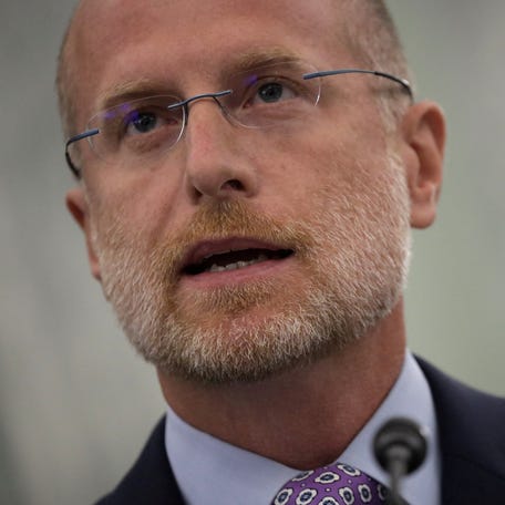FILE PHOTO: Commissioner of Federal Communications Commission Brendan Carr testifies during an oversight hearing held by the U.S. Senate Commerce, Science, and Transportation Committee to examine the Federal Communications Commission (FCC), in Washington, U.S. June 24, 2020. Alex Wong/Pool via REUTERS/File Photo