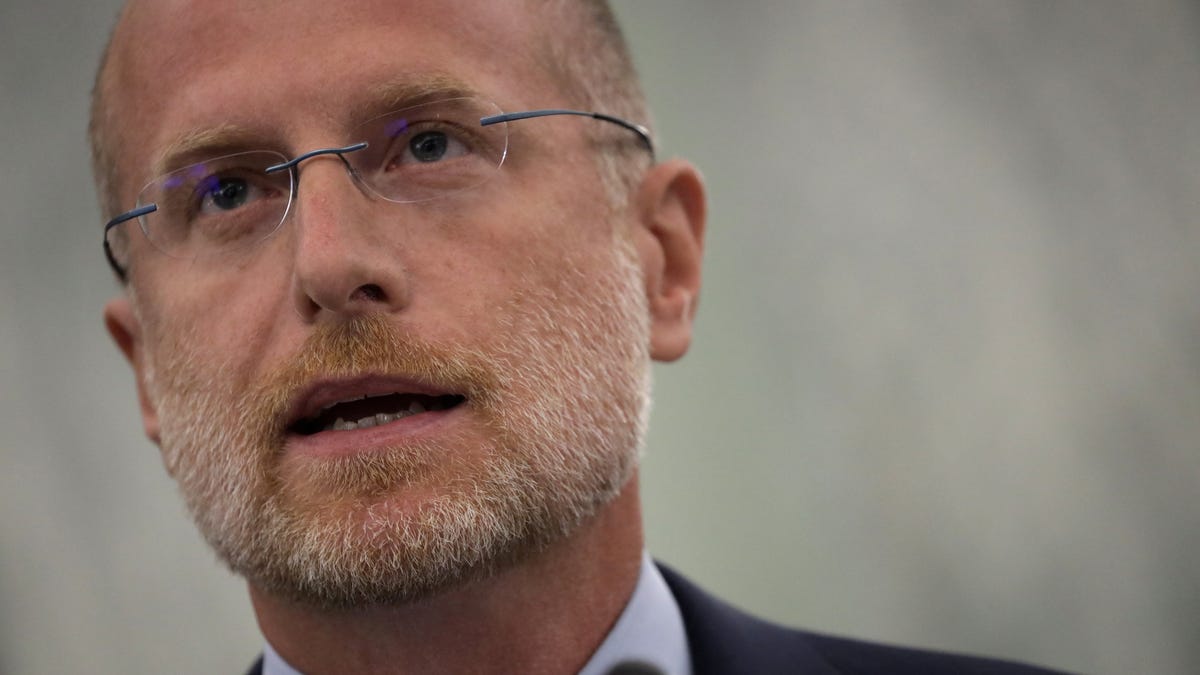 FILE PHOTO: Commissioner of Federal Communications Commission Brendan Carr testifies during an oversight hearing held by the U.S. Senate Commerce, Science, and Transportation Committee to examine the Federal Communications Commission (FCC), in Washington, U.S. June 24, 2020. Alex Wong/Pool via REUTERS/File Photo