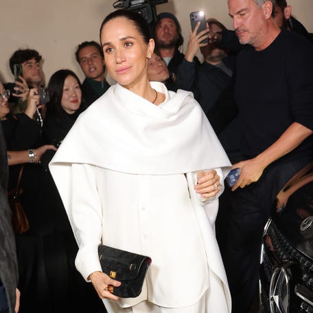 PARIS, FRANCE - OCTOBER 04: Meghan Markle, Duchess of Sussex attends the Balenciaga Womenswear Spring/Summer 2026 show as part of Paris Fashion Week on October 04, 2025 in Paris, France. (Photo by Arnold Jerocki/Getty Images for Balenciaga)