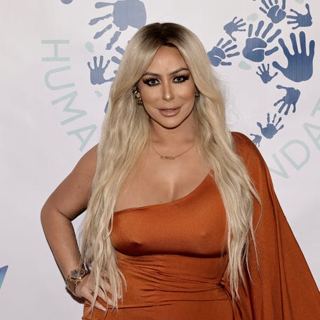 Aubrey O'Day arrives at the launch of the DermKing Humanity Foundation on Nov. 5, 2023, in Los Angeles.