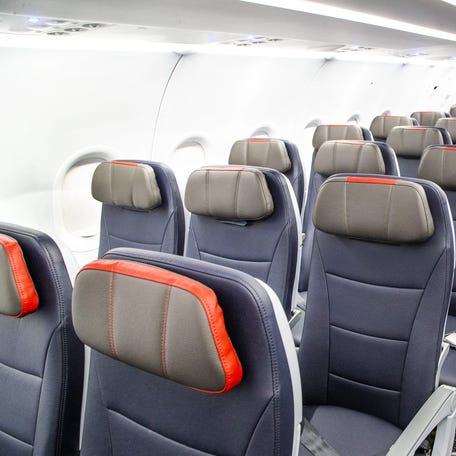 Seats on an American Airlines A321neo aircraft.