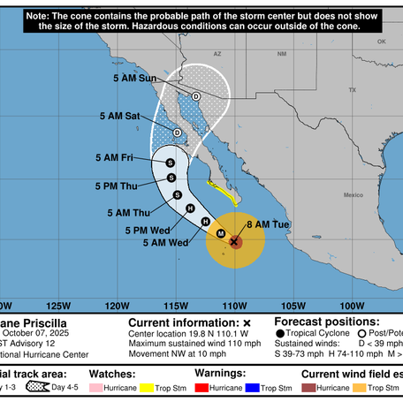 Hurricane Priscilla is currently a Category 2 hurricane in the Pacific Ocean and could soon strengthen into a major hurricane, according to the National Hurricane Center.