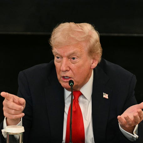 President Donald Trump speaks during a roundtable about Antifa in the State Dining Room of the White House in Washington, DC, on October 8, 2025.