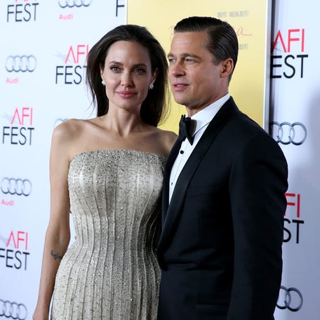 Angelina Jolie and Brad Pitt at TCL Chinese 6 Theatres on Nov. 5, 2015 in Hollywood.