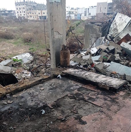 The former home of Nermeen Abu Hassan, a mother of five children from Gaza City, was destroyed along with many in the historic Sabra neighborhood after the Israel-Hamas war began Oct. 7, 2023.