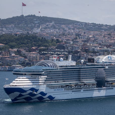 Princess Cruises' Sun Princess ship arrives to dock at Istanbuls cruise ship terminal at Galata Port on July 18, 2025 in Istanbul, Turkey.