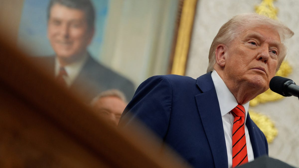 U.S. President Donald Trump looks on during an announcement about lowering U.S. drug prices, at the White House in Washington, D.C., U.S., October 10, 2025. REUTERS/Kent Nishimura