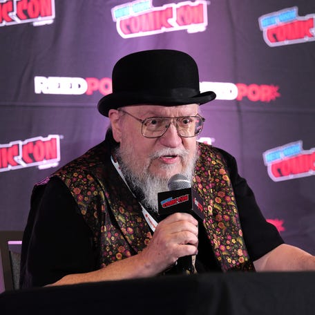 George R.R. Martin speaks during New York Comic Con on Oct. 11, 2025, in New York City.