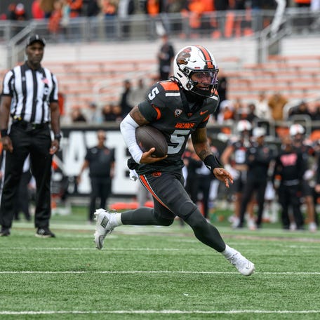 Oregon State Beavers quarterback Gabarri Johnson (5) runs the ball during the second half against the Wake Forest Demon Deacons at Reser Stadium.