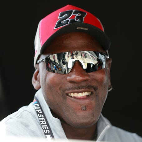 NBA Hall of Famer Michael Jordan and co-owner of 23XI Racing looks on from the 23XI Racing pit box prior to the NASCAR Cup Series Pocono Organics CBD 325 at Pocono Raceway on June 26, 2021 in Long Pond, Pa.