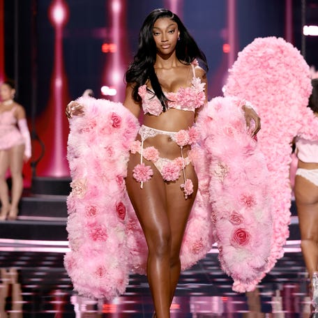 Angel Reese walks the runway during the Victoria's Secret Fashion Show in New York on Oct. 15.