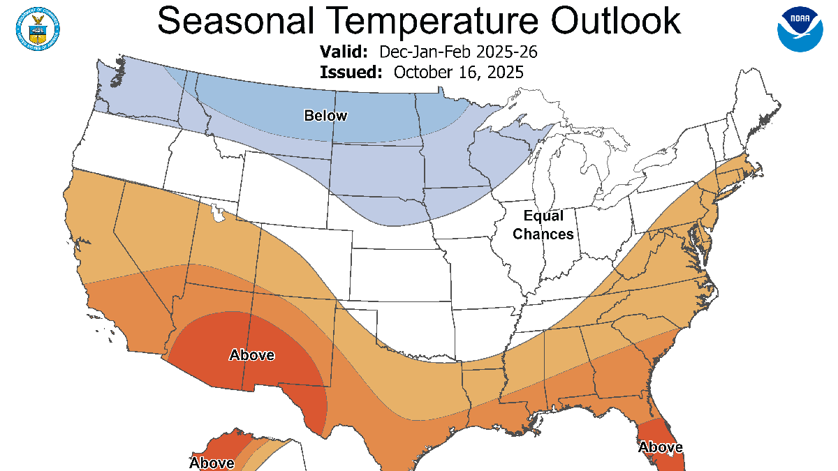 The winter outlook for temperatures across the country shows warmer-than-normal temperatures across the southern tier of the nation, and colder-than-normal temperatures for the Northwest and north-central U.S.