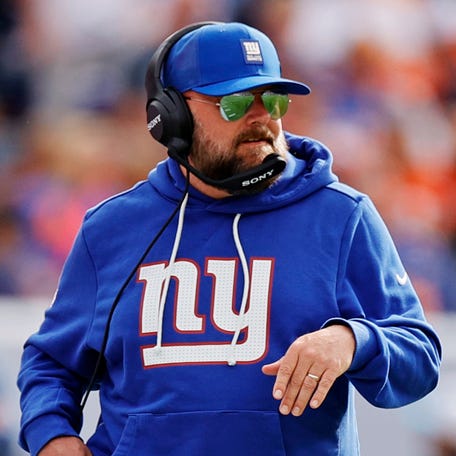 Oct 19, 2025; Denver, Colorado, USA; The New York Giants head coach Brian Daboll looks on during the first half against the Denver Broncos at Empower Field at Mile High. Mandatory Credit: Isaiah J. Downing-Imagn Images