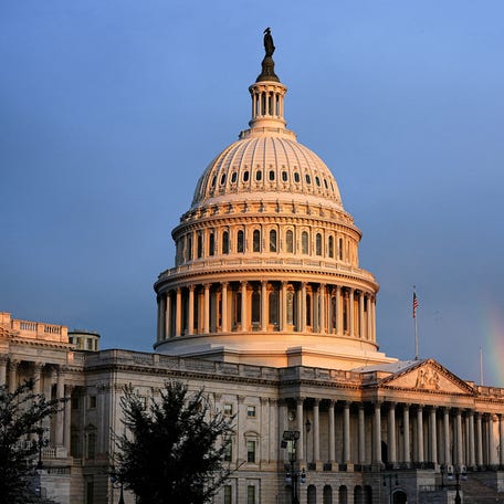 A rainbow is visible in the clouds behind the Capitol Building, weeks into the continuing U.S. government shutdown on Capitol Hill in Washington, D.C., U.S., October 18, 2025.