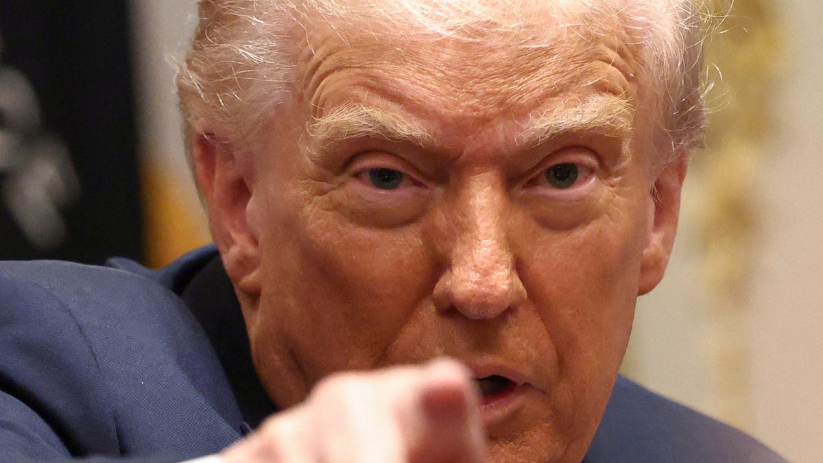 President Donald Trump gestures during a meeting with Australia's Prime Minister Anthony Albanese in the Cabinet Room at the White House, in Washington, D.C., U.S., October 20, 2025.