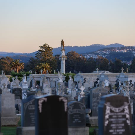 A scene from one of Colma, California's 17 graveyards.