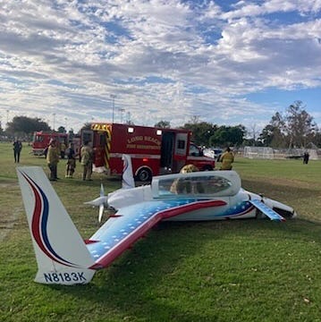A small plane was forced to make an emergency landing on a soccer field in Long Beach, California.