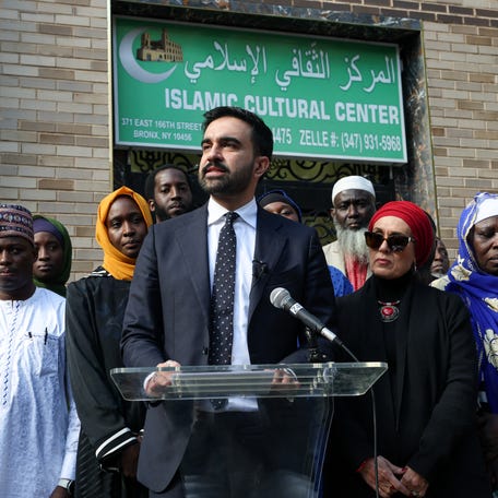New York City mayoral candidate Zohran Mamdani speaks about Islamophobia outside of the Islamic Cultural Center of the Bronx in New York City on October 24, 2025.