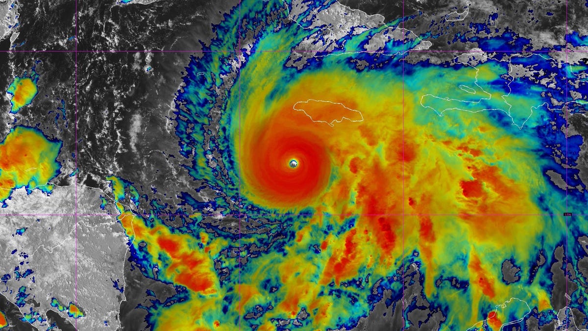 Powerful Hurricane Melissa on Oct. 27, 2025, via NOAA satellite.