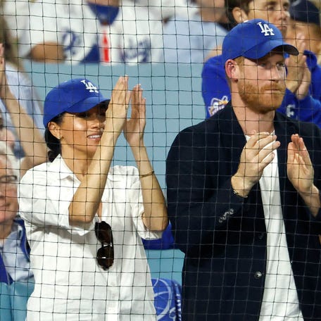 Meghan and Harry during the fifth inning at Dodger Stadium.