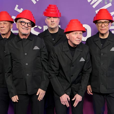From left to right, Devo members Bob Mothersbaugh, Mark Mothersbaugh, Josh Hager and Gerald Casale and actor and comedian Fred Armisen attend SNL50: The Homecoming Concert at Radio City Music Hall on Feb. 14, 2025 in New York City.