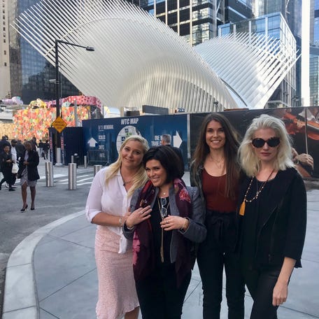 From left, Virginia Roberts Giuffre, Rachel Benavidez, Teresa Helm, and Marijke Chartouni are seen in New York City in 2019.