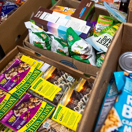 An assortment of food sits at the Food Bank for Larimer County in Fort Collins, Colo. on Oct. 28, 2025. Food Bank for Larimer County is feeling the pinch as the government shutdown stretches on, endangering SNAP benefits for 600,000 Coloradans.