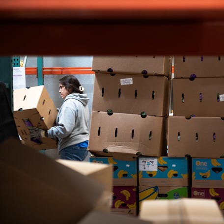 Working at a food bank in Fort Collins, Colorado, on Oct. 28, 2025. Because of the federal government shutdown, the U.S. Department of Agriculture has announced that federal food aid will not be distributed on Nov. 1.