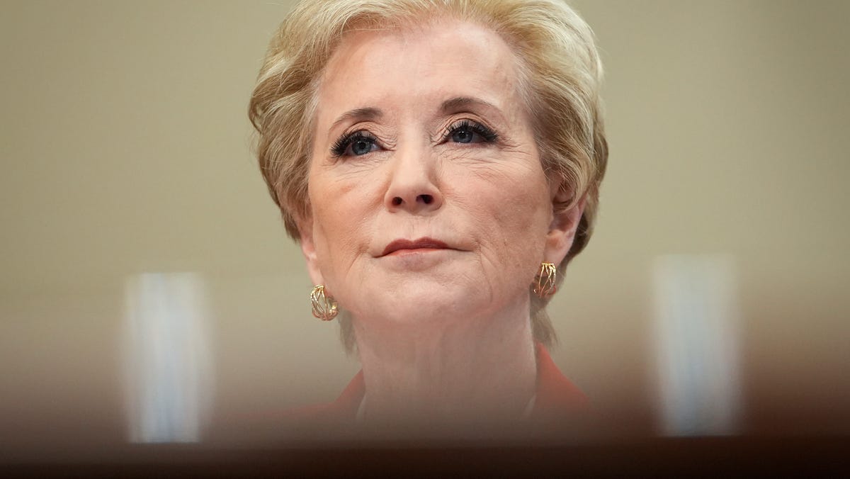 Education Secretary Linda McMahon testifies in front of a congressional committee in May 2025.