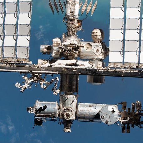 The International Space Station's U.S. segment and portions of the Russian segment are pictured from the SpaceX Crew Dragon Endeavour during a fly around of the orbiting lab that took place following its undocking from the Harmony module's space-facing port on Nov. 8, 2021.