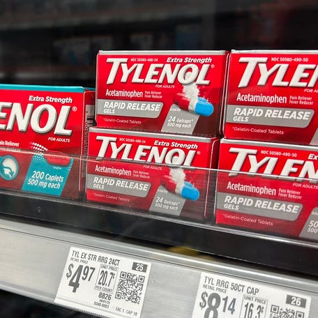 Tylenol packages are seen in a pharmacy in Houston, Texas, on Sept. 23, 2025.