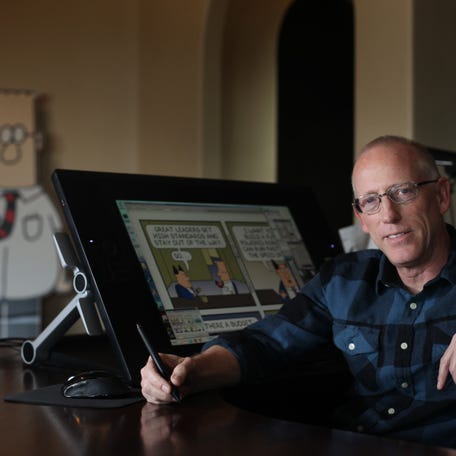 Scott Adams, cartoonist and author and creator of "Dilbert", poses for a portrait in his home office on Jan. 6, 2014 in Pleasanton, Calif.