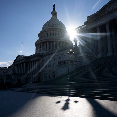 Sun sets on the 34th day of the government shutdown on Capitol Hill in Washington, D.C., on November 3, 2025.