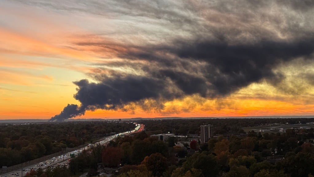 Large smoke can be seeing covering the sky over Louisville Nov. 4 after LMPD and multiple other agencies report of a plan crash near Fern Valley and Grade Lane.