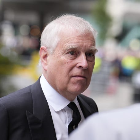 Prince Andrew arrives for the Requiem Mass service for Katharine, Duchess of Kent at Westminster Cathedral on Sept. 16, 2025, in London, England.
