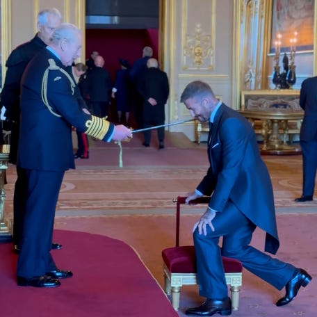 Soccer legend David Beckham knighted by King Charles at Windsor Castle.