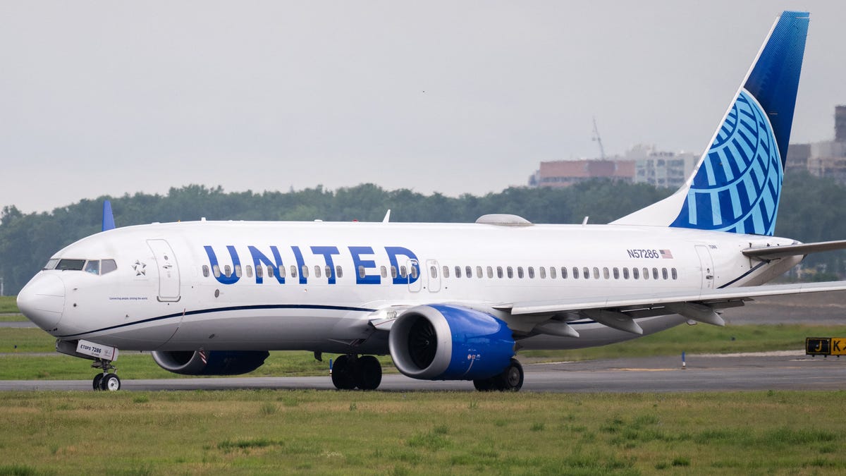 A United Airlines Boeing 737-8 MAX airplane prepares to takeoff at Ronald Reagan Washington National Airport in Arlington, Virginia, on July 10, 2025.