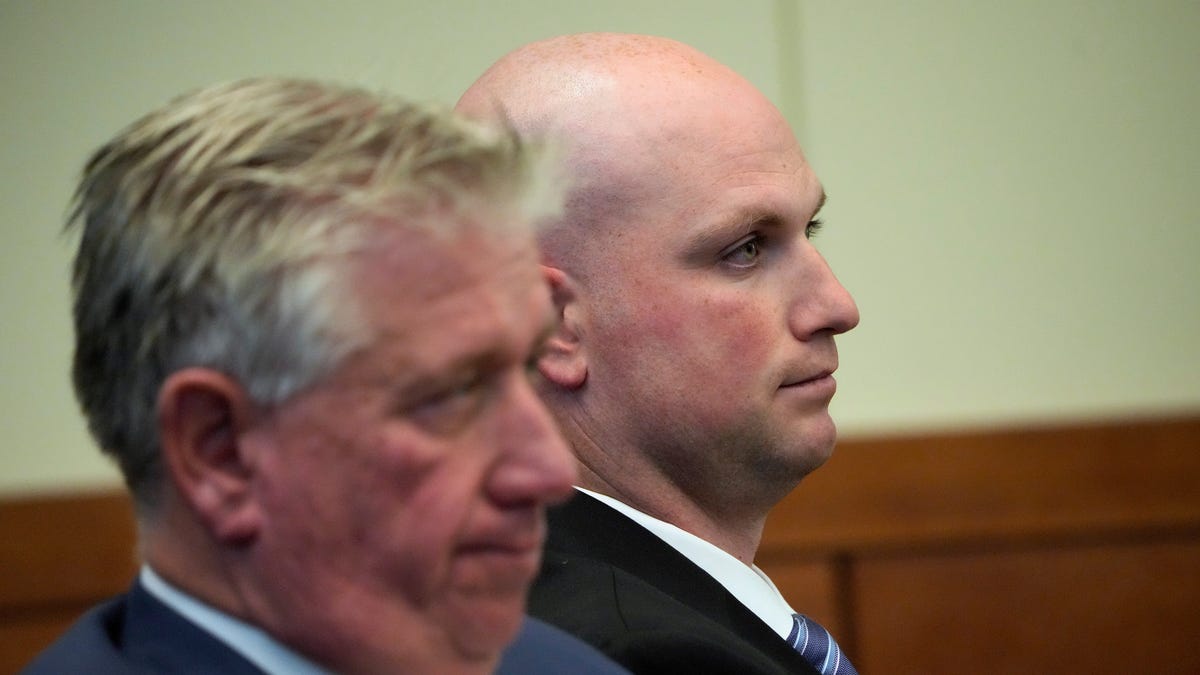 Connor Grubb listens to opening statements in his police shooting trial in Franklin County Common Pleas Court on Nov. 5, 2025. Connor Grubb, 31, is charged with murder, involuntary manslaughter and felonious assault in connection with the Aug. 24, 2023, shooting death of 21-year-old Ta'Kiya Young and her unborn child.